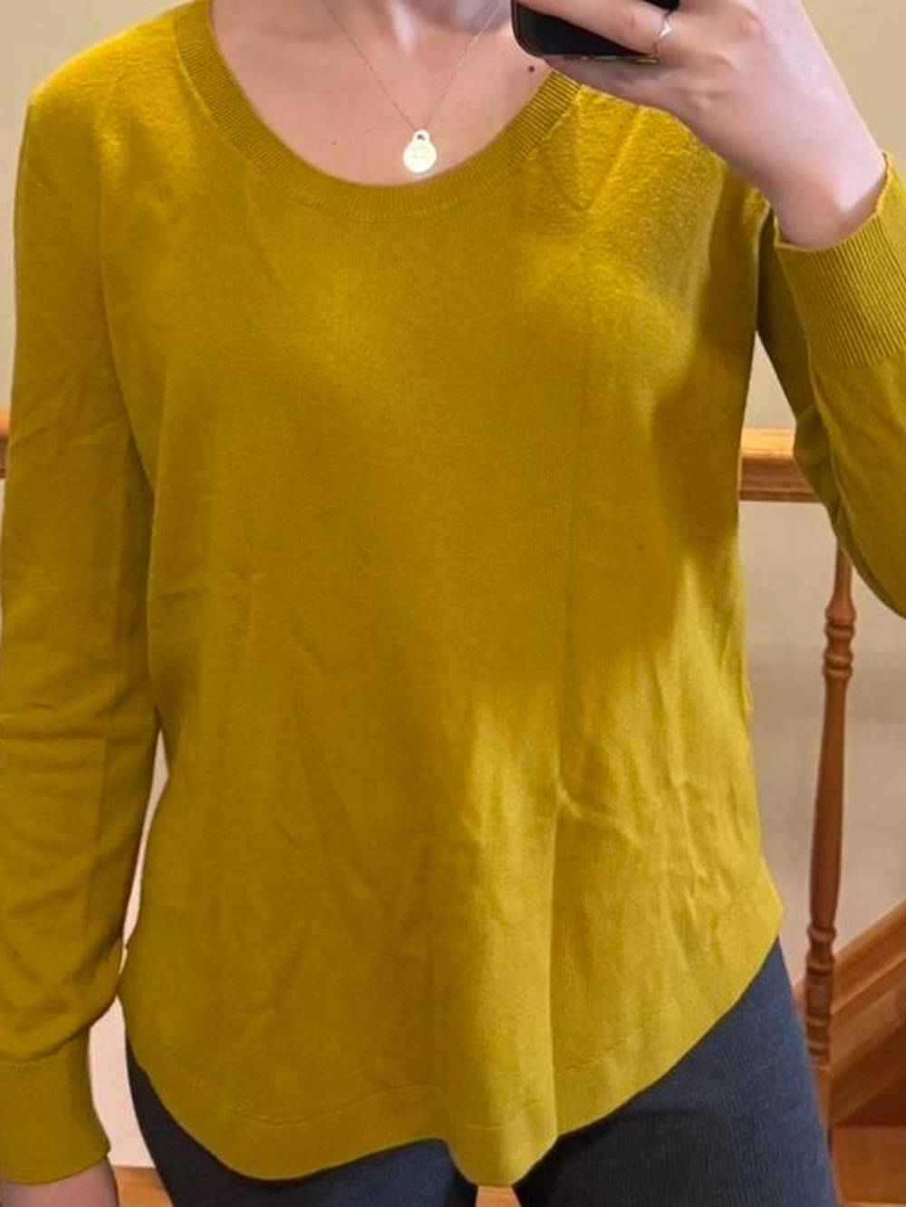 perfect loft mustard yellow/greenish scoop neck sweater